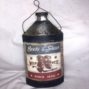 Hanging Decorative Metal Tin Half Crock Wild West Cowboy Boots & Shoes Sign